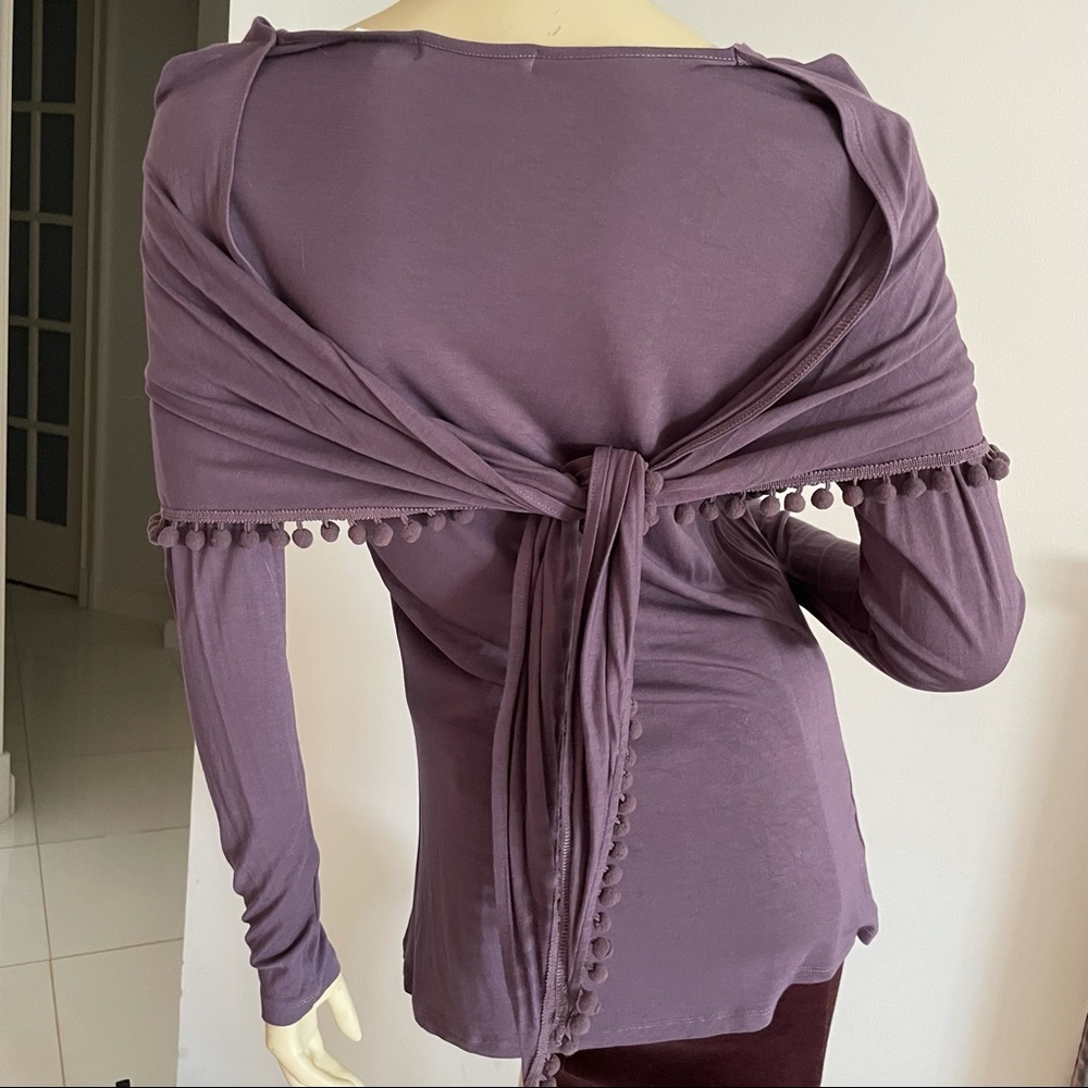 Purple Stretchy long sleeved top with scarf neckline - Picture 7 of 10
